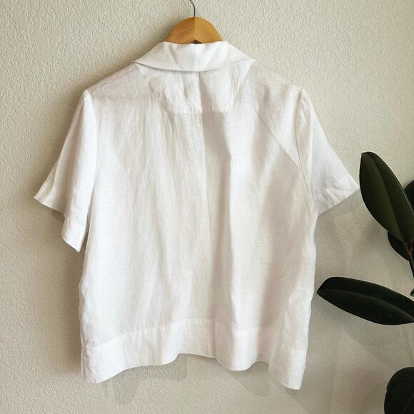 Quince Womens Linen Button Up Shirt Medium Short Sleeve Boxy Minimalist Preppy - Picture 4 of 7